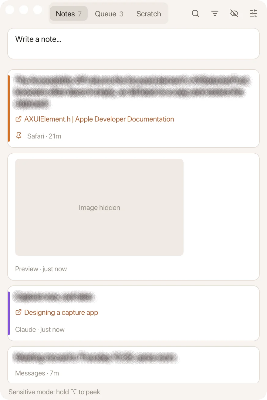 Notes blurred in sensitive mode